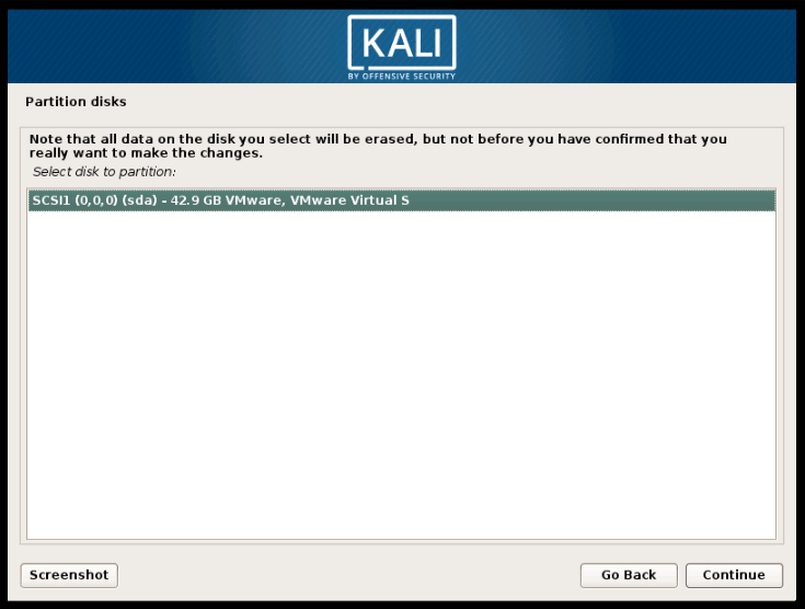 Disk Selection for Install Kali