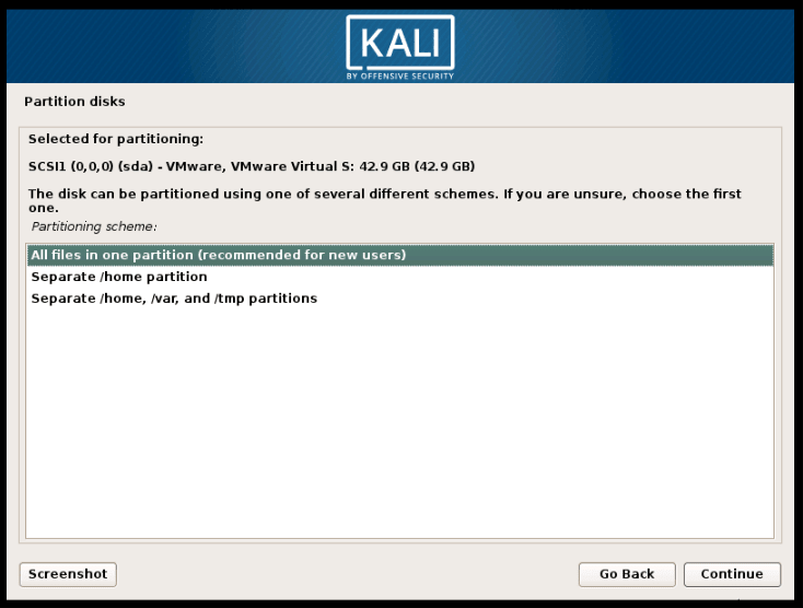 Disk Selection for Install Kali